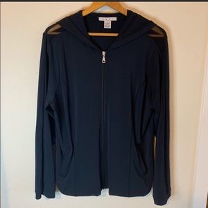 CAbi Full Zip Workout Hoodie with Mesh Panels Navy